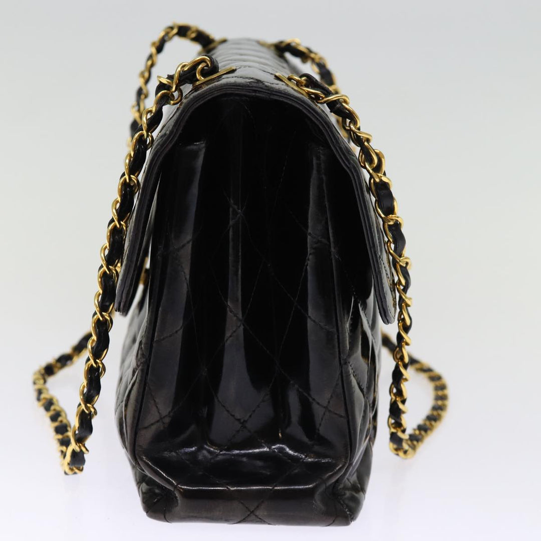 Chanel Matelasse Double Face Chain Shoulder Bag Enamel Black CC Auth bs14656A