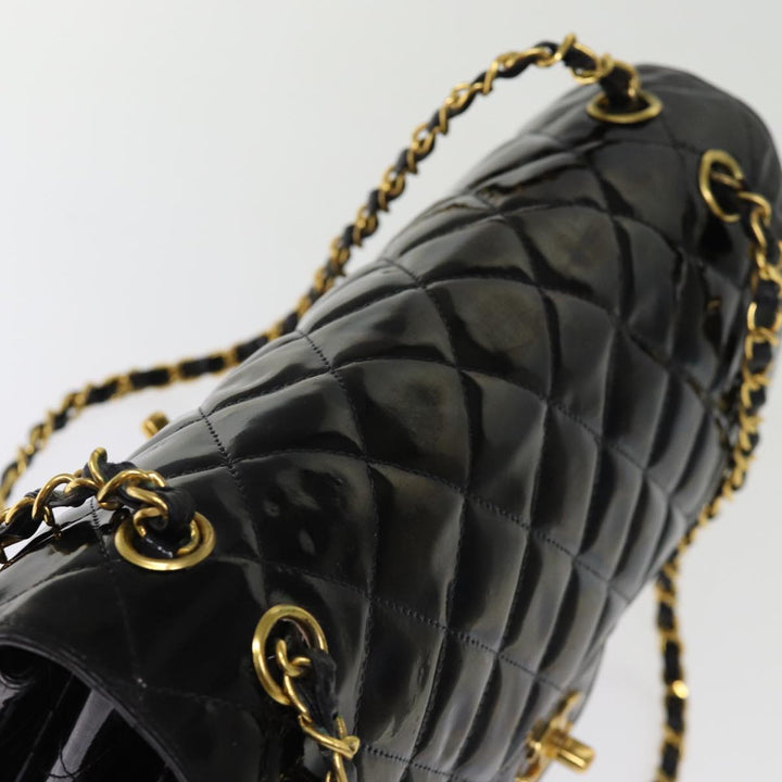 Chanel Matelasse Double Face Chain Shoulder Bag Enamel Black CC Auth bs14656A