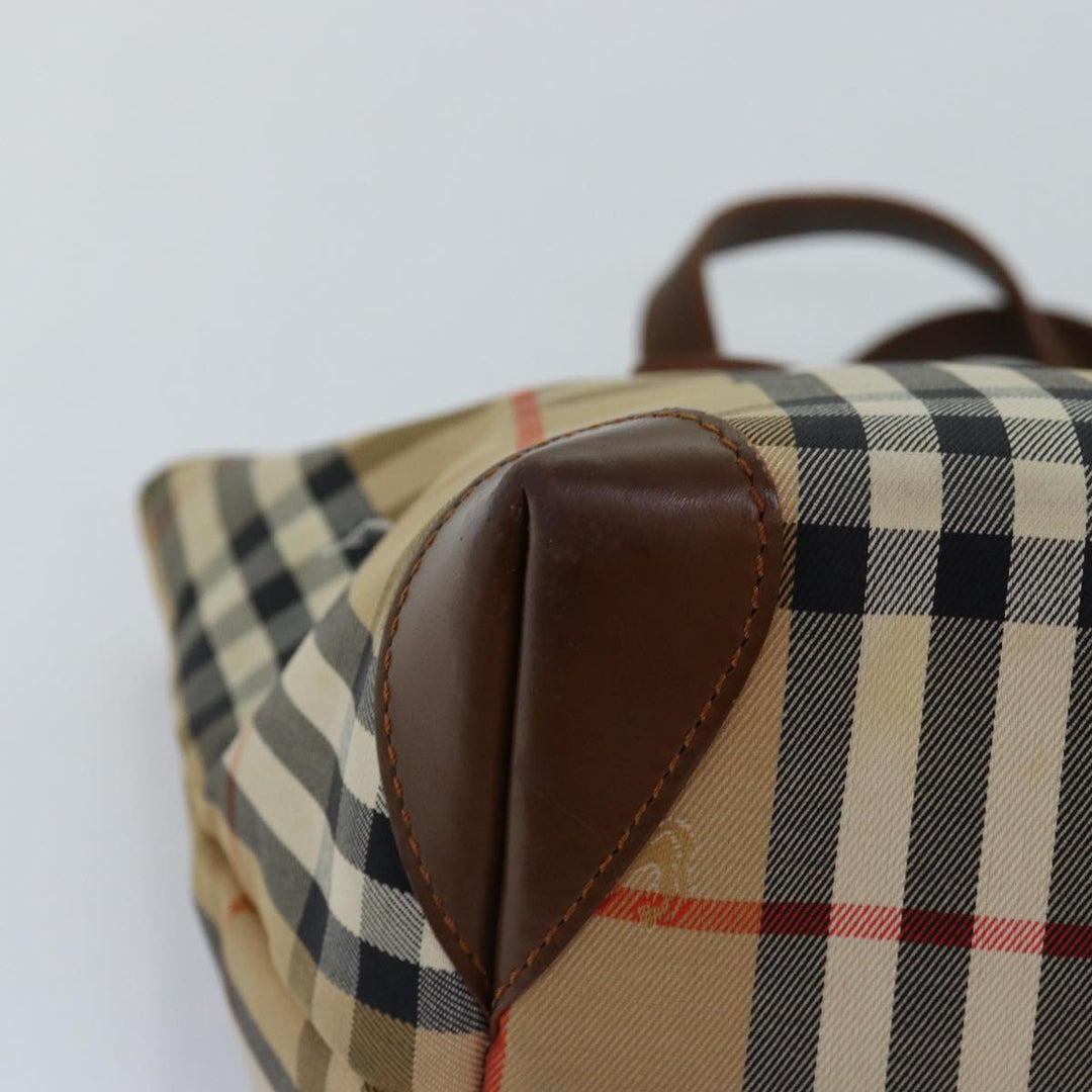 BurberrySs Nova Check Hand Bag Canvas Beige Auth bs14688