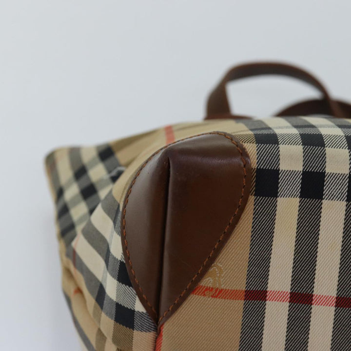 BurberrySs Nova Check Hand Bag Canvas Beige Auth bs14688