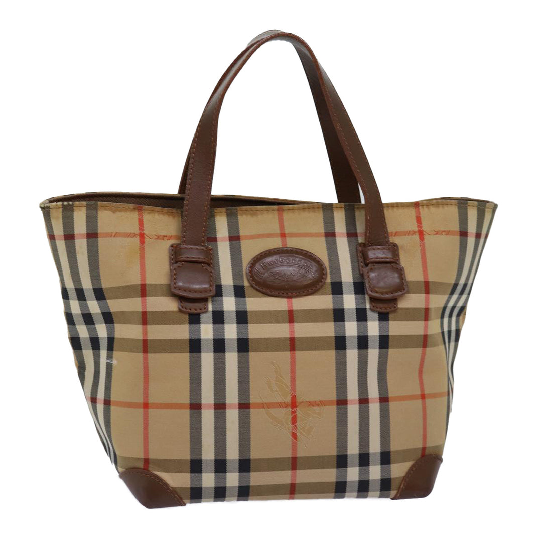 BurberrySs Nova Check Hand Bag Canvas Beige Auth bs14688