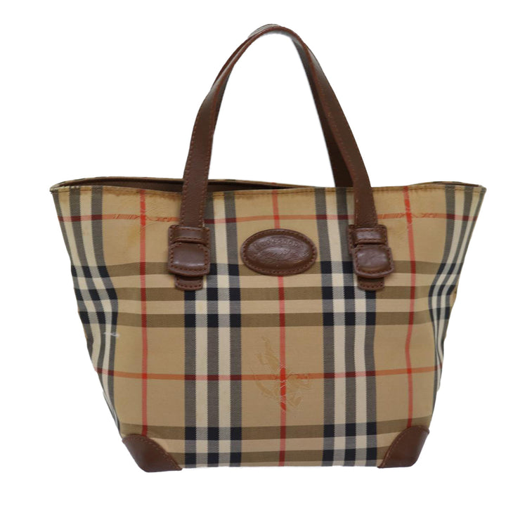 BurberrySs Nova Check Hand Bag Canvas Beige Auth bs14688