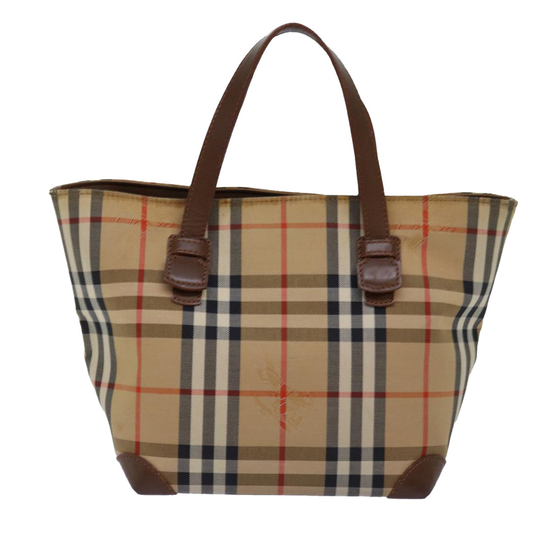 BurberrySs Nova Check Hand Bag Canvas Beige Auth bs14688