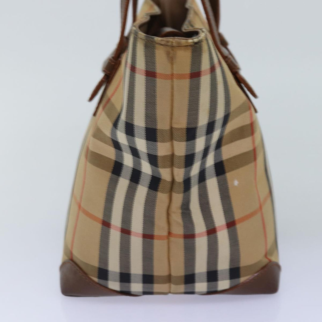 BurberrySs Nova Check Hand Bag Canvas Beige Auth bs14688