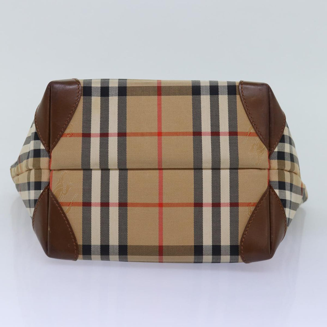 BurberrySs Nova Check Hand Bag Canvas Beige Auth bs14688