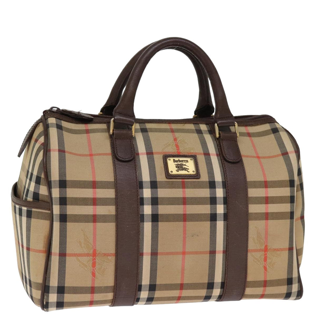BurberrySs Nova Check Boston Bag Canvas Beige Auth bs14694