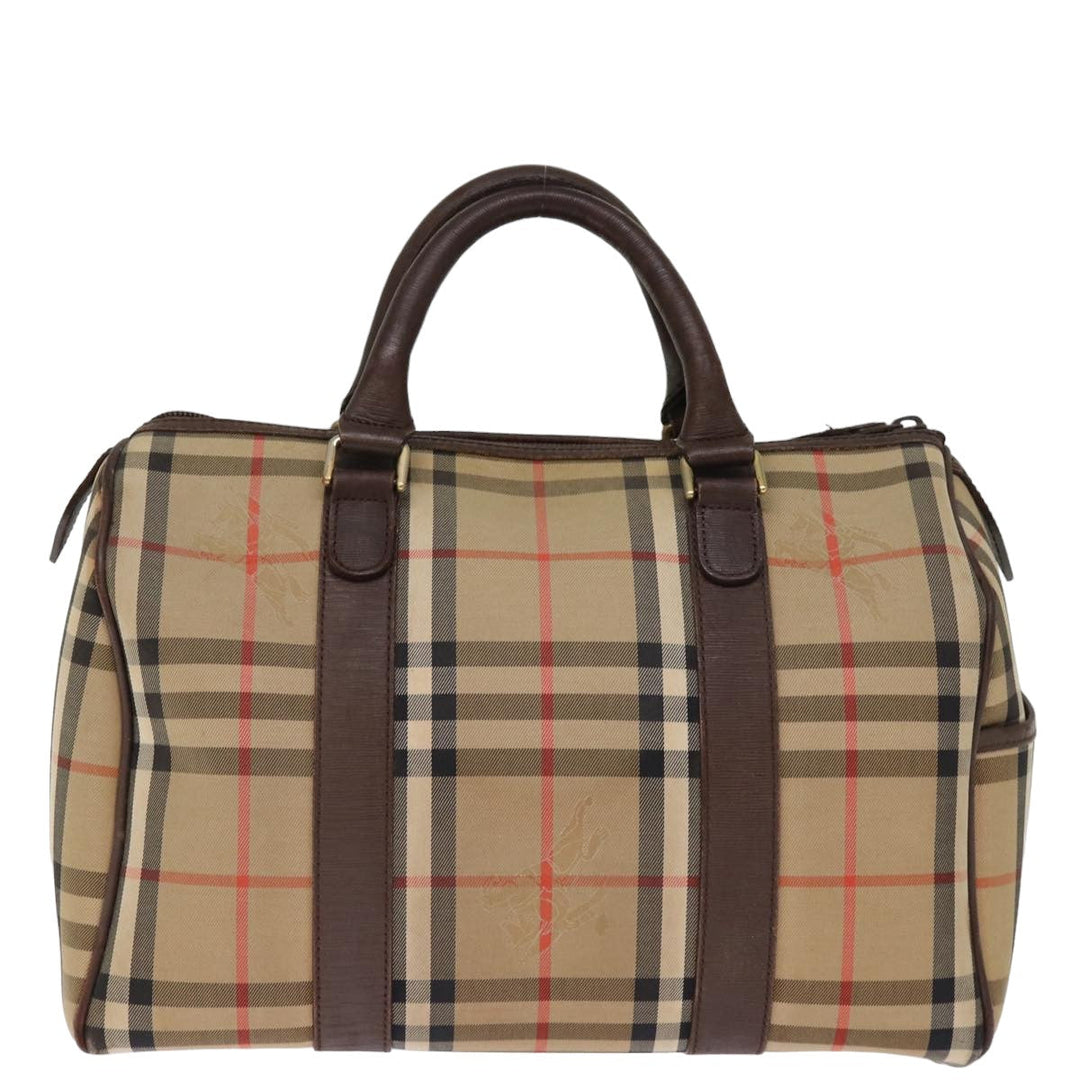 BurberrySs Nova Check Boston Bag Canvas Beige Auth bs14694