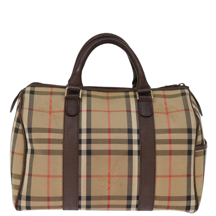 BurberrySs Nova Check Boston Bag Canvas Beige Auth bs14694