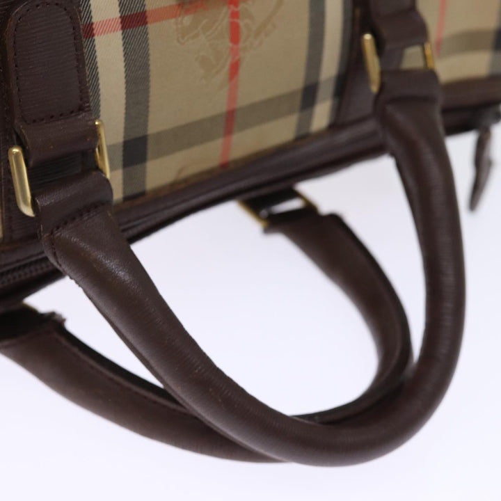 BurberrySs Nova Check Boston Bag Canvas Beige Auth bs14694