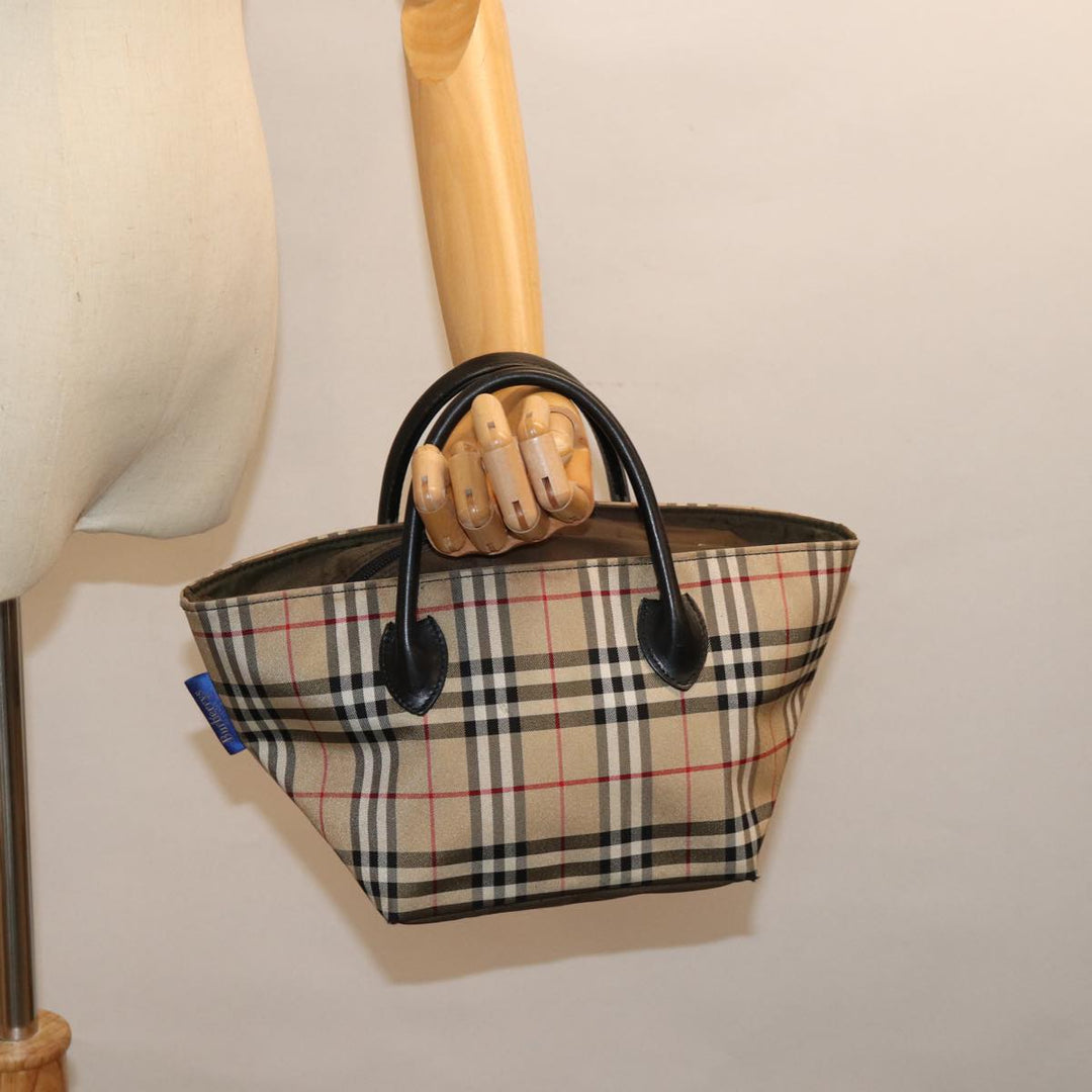 BurberrySs Nova Check Blue Label Hand Bag Nylon Beige Auth bs14769