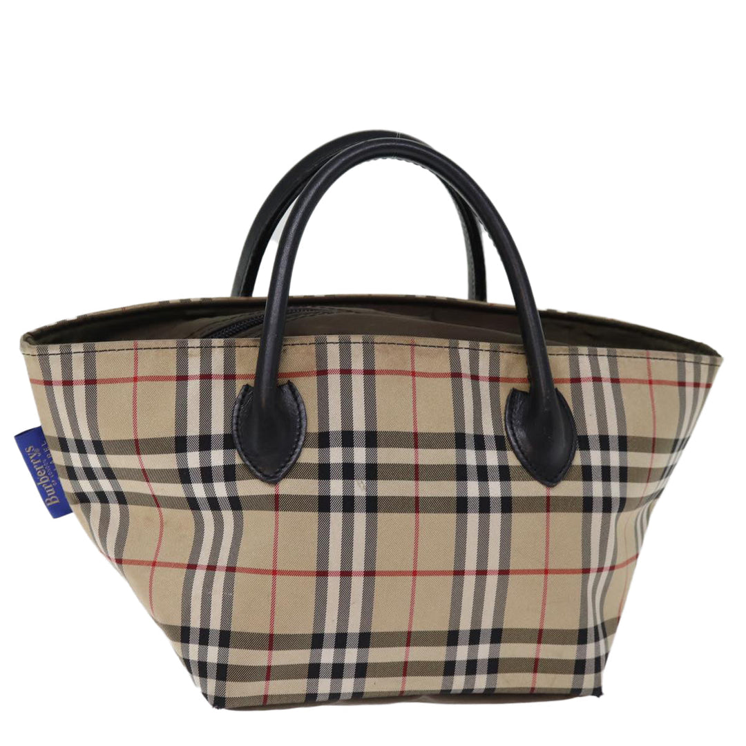 BurberrySs Nova Check Blue Label Hand Bag Nylon Beige Auth bs14769