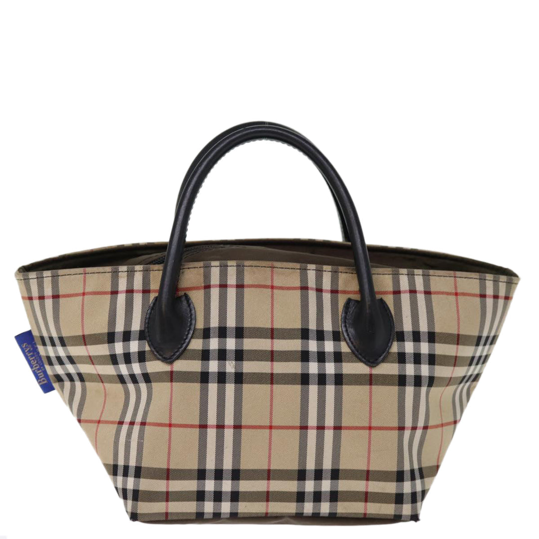 BurberrySs Nova Check Blue Label Hand Bag Nylon Beige Auth bs14769