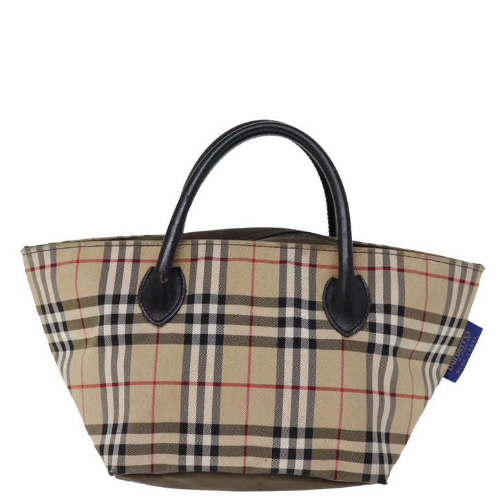 BurberrySs Nova Check Blue Label Hand Bag Nylon Beige Auth bs14769