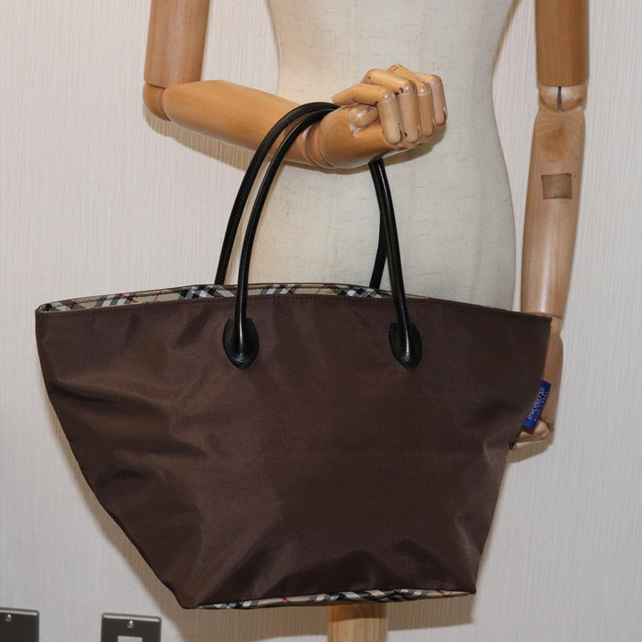 BurberrySs Nova Check Blue Label Tote Bag Nylon Beige Brown Auth bs14770