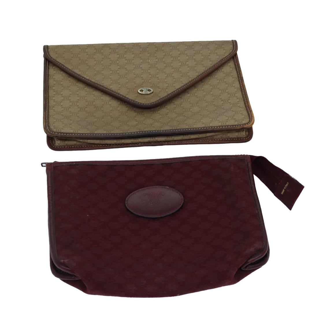 Celine Macadam Canvas Clutch Bag 2Set Beige Red Auth bs14869