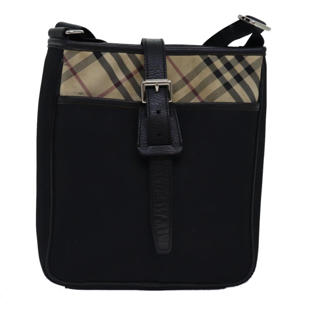 Burberry Nova Check Shoulder Bag Nylon Beige Black Auth bs14923