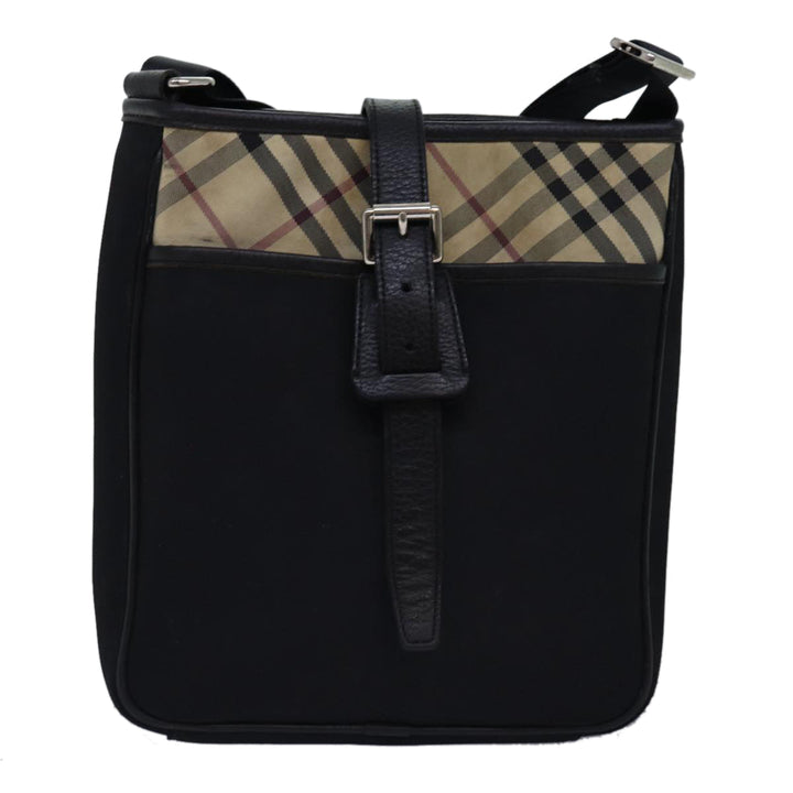 Burberry Nova Check Shoulder Bag Nylon Beige Black Auth bs14923