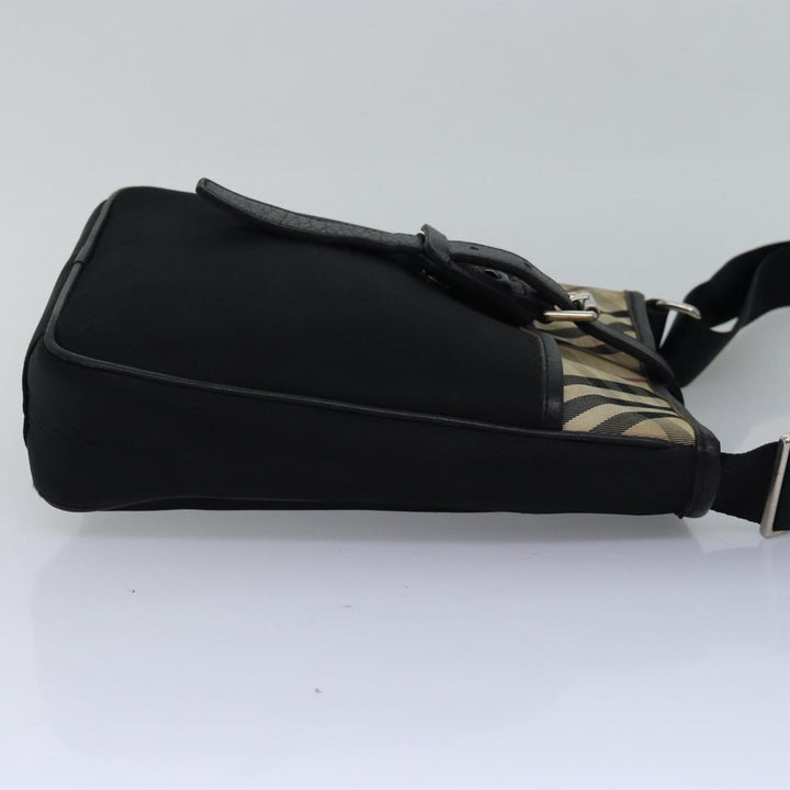 Burberry Nova Check Shoulder Bag Nylon Beige Black Auth bs14923