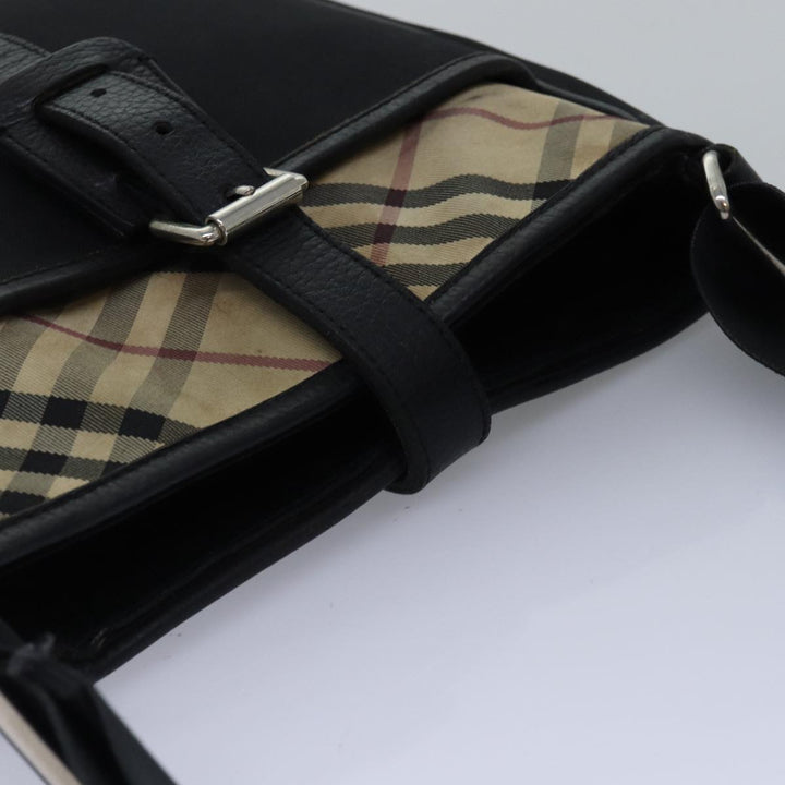 Burberry Nova Check Shoulder Bag Nylon Beige Black Auth bs14923