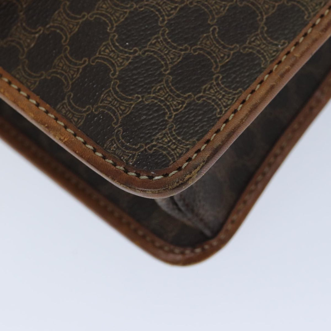 Celine Macadam Canvas Shoulder Bag PVC Leather Brown Auth bs14939