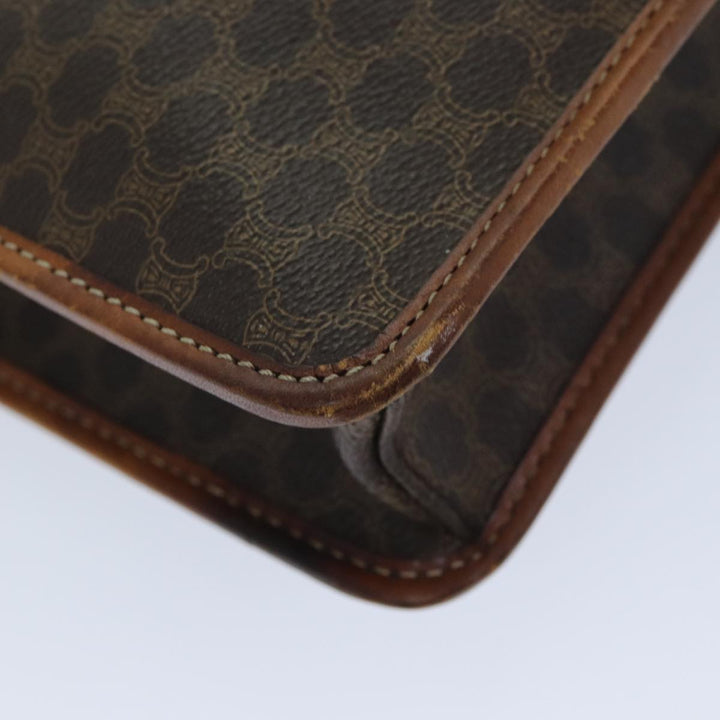 Celine Macadam Canvas Shoulder Bag PVC Leather Brown Auth bs14939
