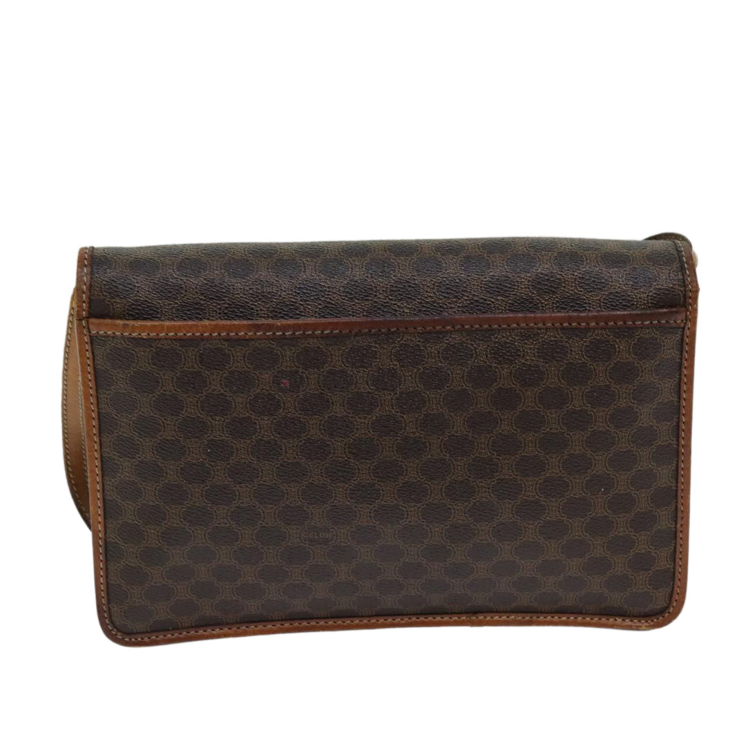 Celine Macadam Canvas Shoulder Bag PVC Leather Brown Auth bs14939