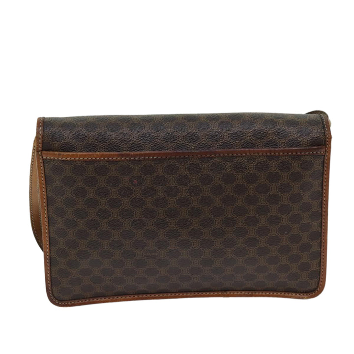 Celine Macadam Canvas Shoulder Bag PVC Leather Brown Auth bs14939