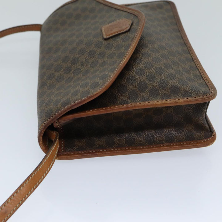 Celine Macadam Canvas Shoulder Bag PVC Leather Brown Auth bs14939