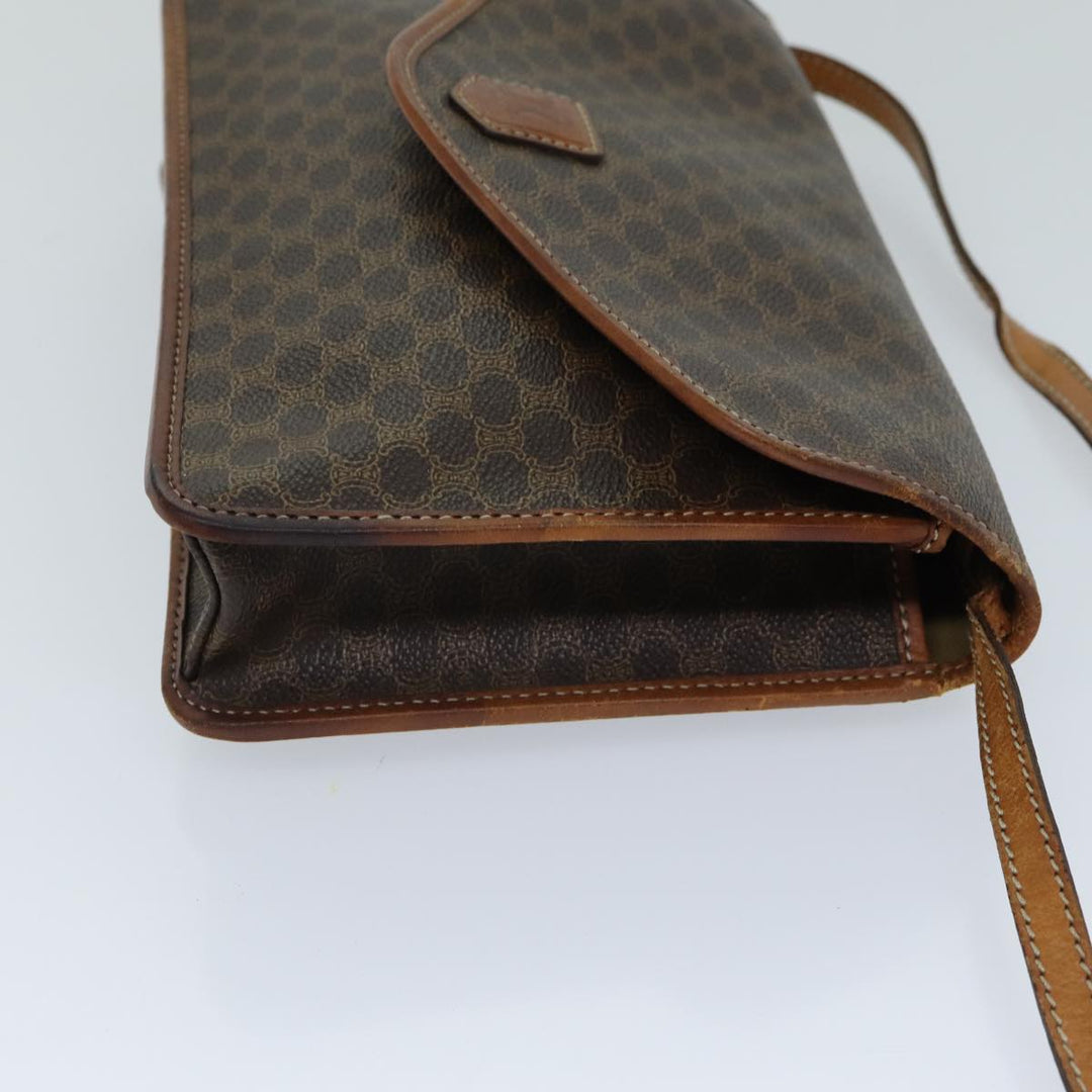 Celine Macadam Canvas Shoulder Bag PVC Leather Brown Auth bs14939