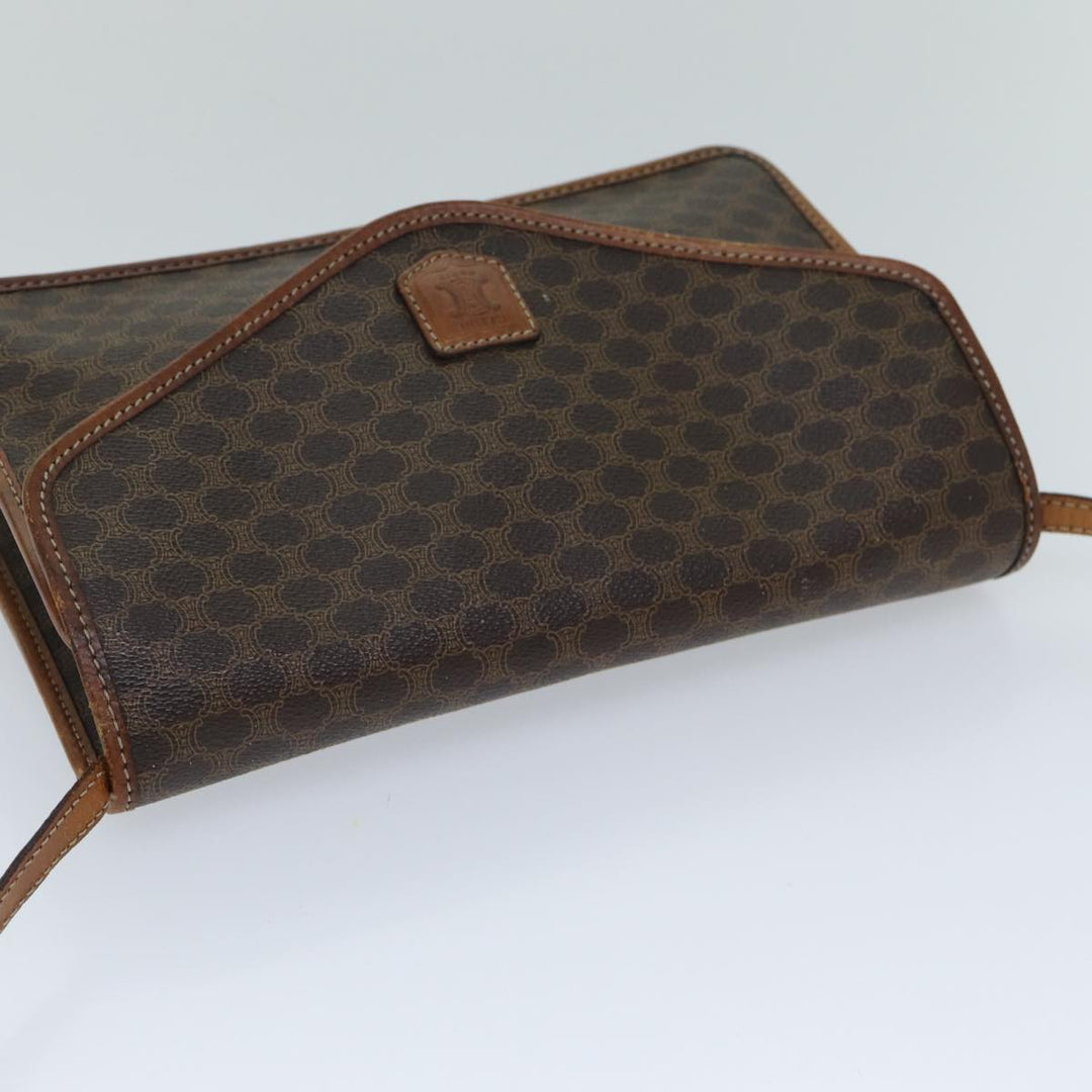Celine Macadam Canvas Shoulder Bag PVC Leather Brown Auth bs14939