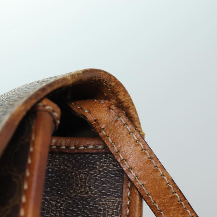 Celine Macadam Canvas Shoulder Bag PVC Leather Brown Auth bs14939