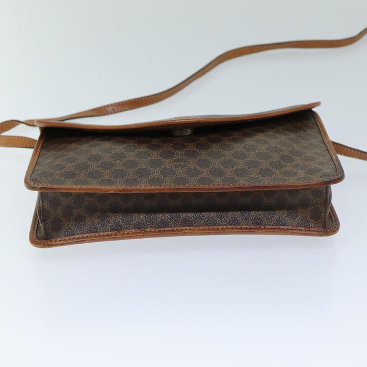 Celine Macadam Canvas Shoulder Bag PVC Leather Brown Auth bs14939