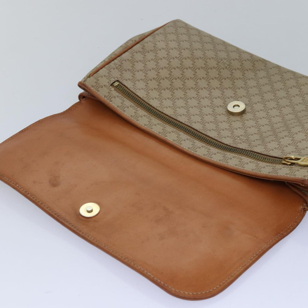 Celine Macadam Canvas Clutch Bag Beige Auth bs14940