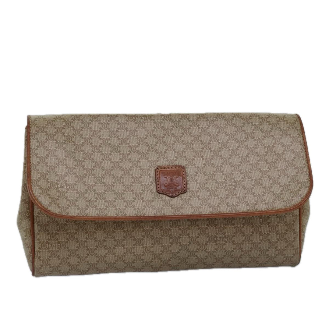 Celine Macadam Canvas Clutch Bag Beige Auth bs14940