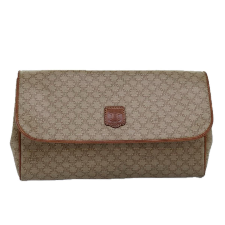 Celine Macadam Canvas Clutch Bag Beige Auth bs14940