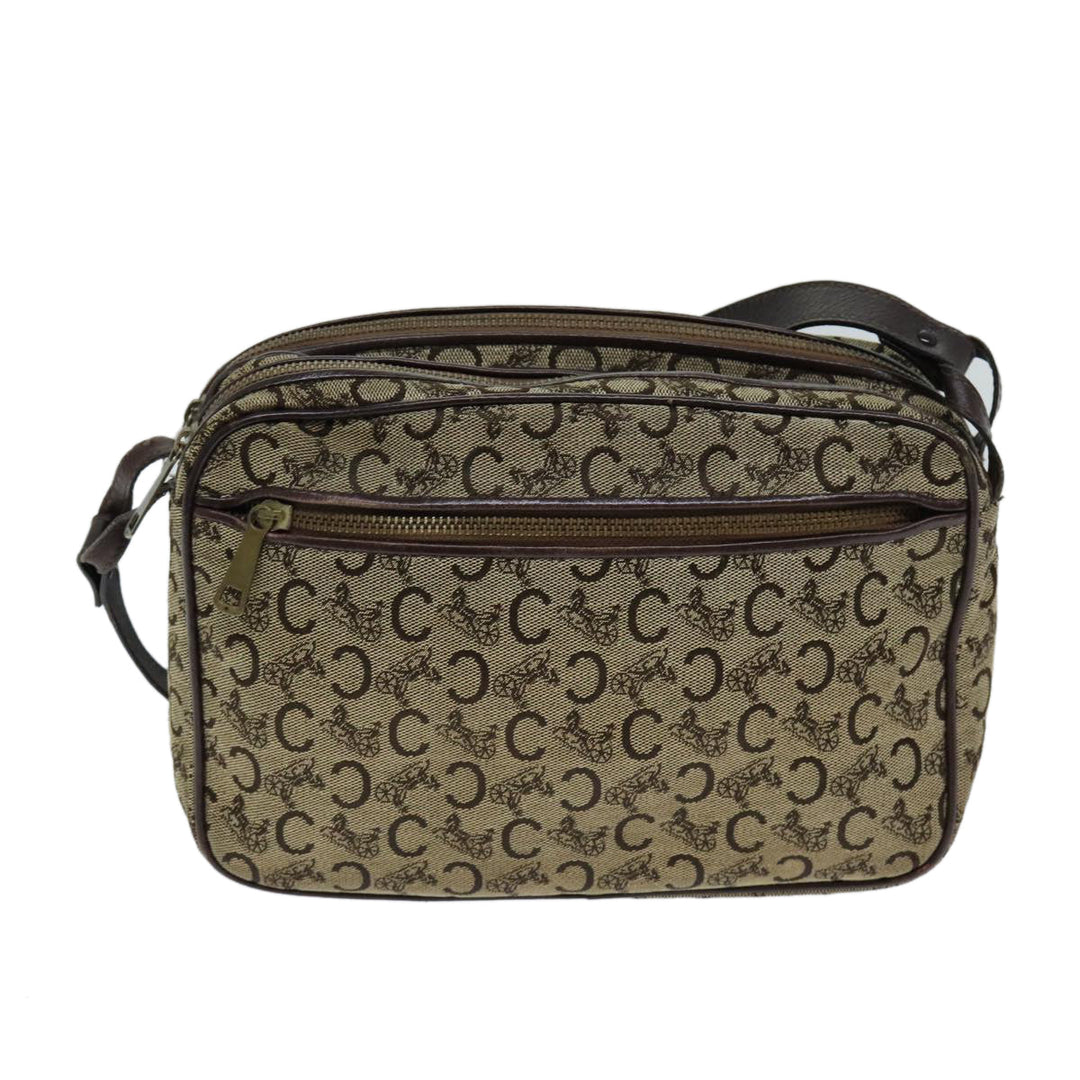 Celine C Macadam Canvas Shoulder Bag Beige Auth bs14942