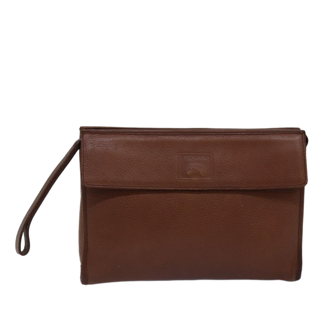 BurberrySs Clutch Bag Leather Brown Auth bs14953