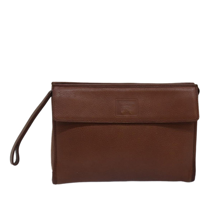 BurberrySs Clutch Bag Leather Brown Auth bs14953
