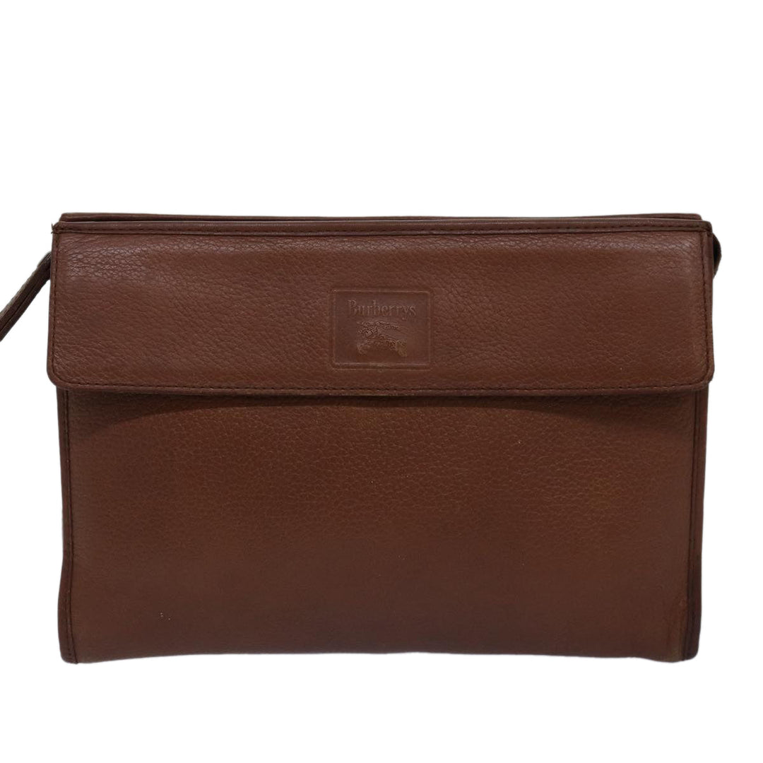 BurberrySs Clutch Bag Leather Brown Auth bs14953