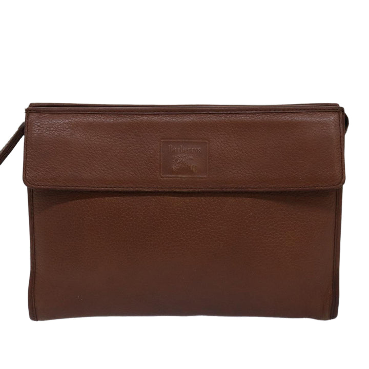 BurberrySs Clutch Bag Leather Brown Auth bs14953