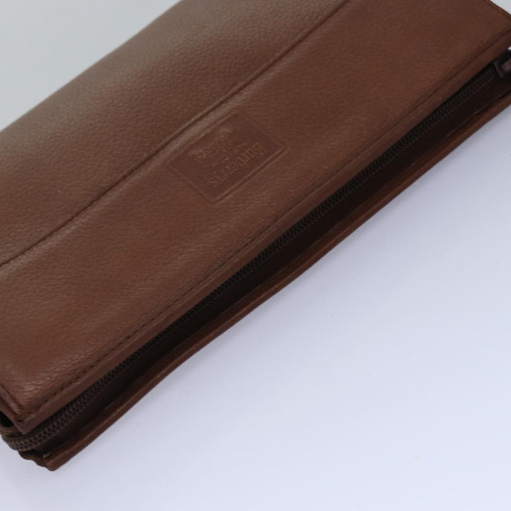 BurberrySs Clutch Bag Leather Brown Auth bs14953
