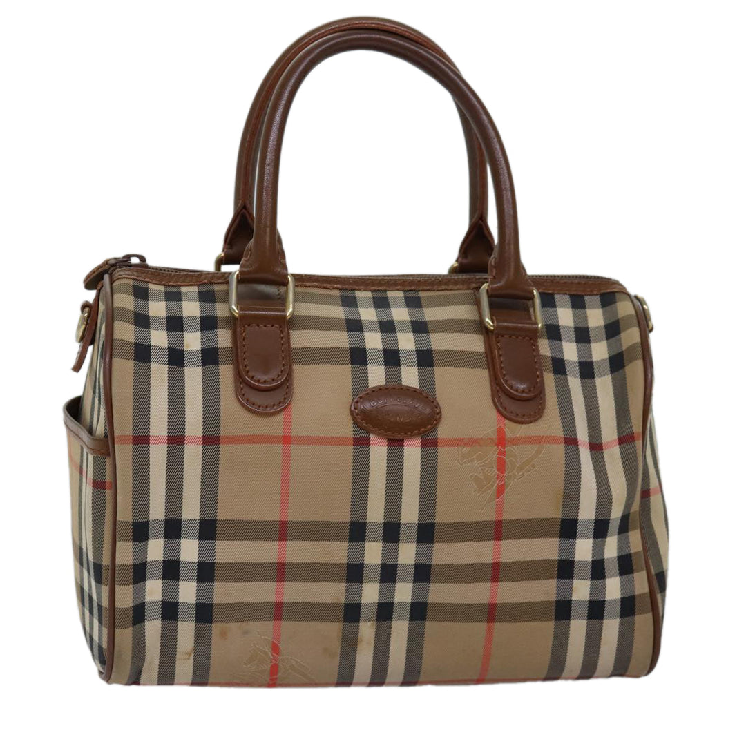 BurberrySs Nova Check Hand Bag Canvas Beige Auth bs14956