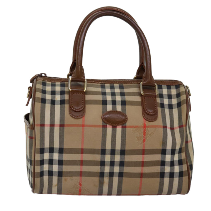 BurberrySs Nova Check Hand Bag Canvas Beige Auth bs14956