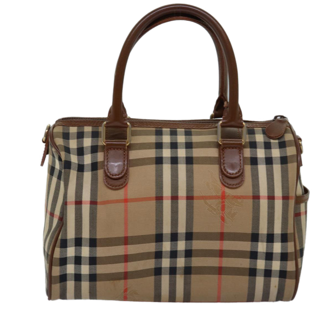 BurberrySs Nova Check Hand Bag Canvas Beige Auth bs14956