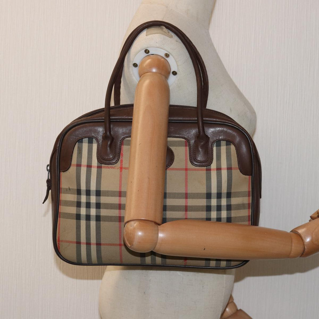 BurberrySs Nova Check Hand Bag Canvas Beige Auth bs14957
