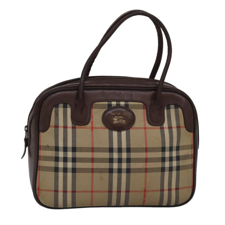 BurberrySs Nova Check Hand Bag Canvas Beige Auth bs14957