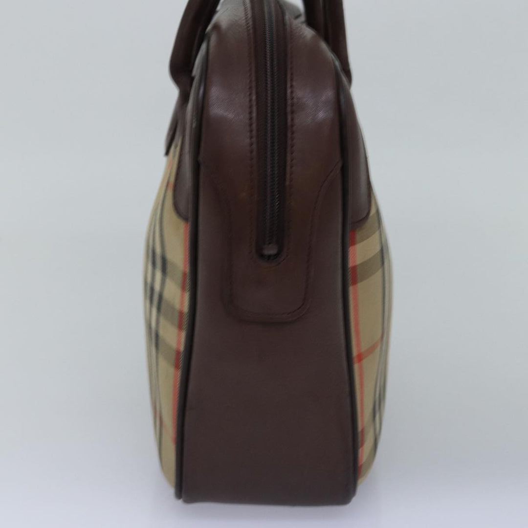 BurberrySs Nova Check Hand Bag Canvas Beige Auth bs14957