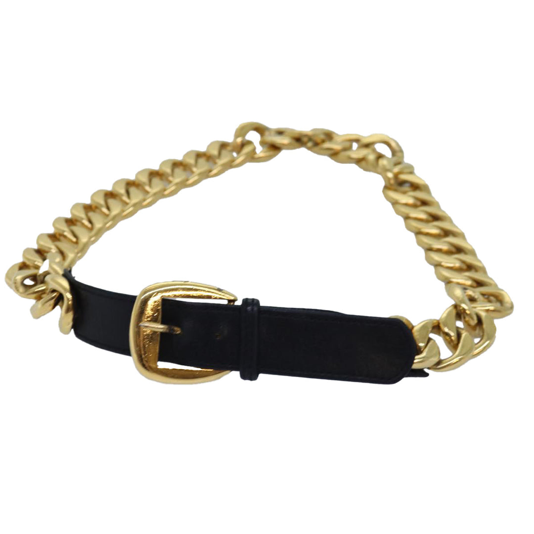 Top Quality Chanel Chain Belt metal 31.1" Gold Black CC Auth bs14988