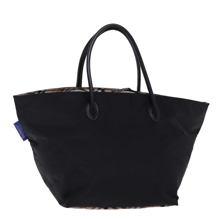 BurberrySs Nova Check Blue Label Hand Bag Nylon Beige Black Auth bs14994