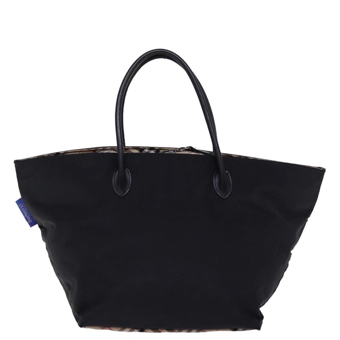 BurberrySs Nova Check Blue Label Hand Bag Nylon Beige Black Auth bs14994